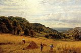 Wight Canvas Paintings - Harvesting At Luccombe, Isle Of Wight